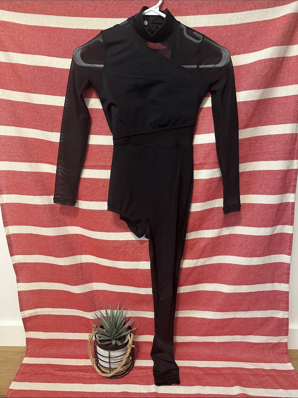 Dance Costume Girls Black Asymmetric Mesh-Detail